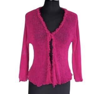 Bohemian OS Back From Bali Women's Pink Cardigan Sweater Stretchy Knit